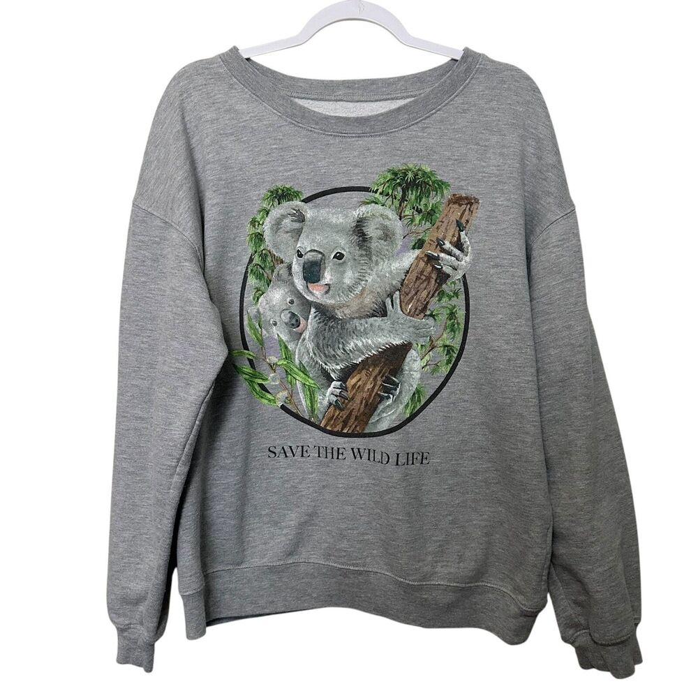 Vintage Save The Wildlife Crewneck Sweat Shirt Women's XL Grey Casual Streetwear